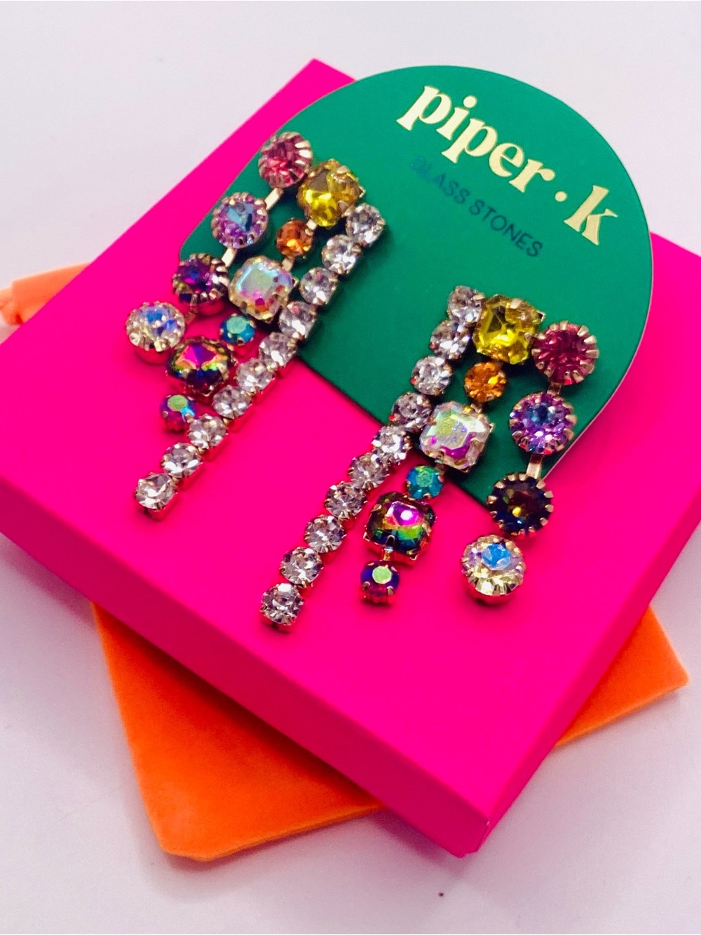 Piper K Candy Colored Crystal Cascade Earrings